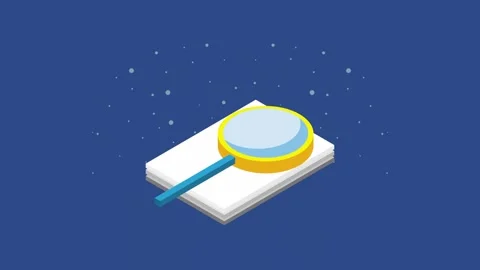 Isometric animation of documents stack with magnifying glass searching and .. Stock Footage 333545801