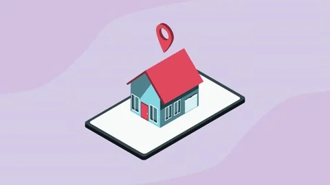 Isometric animation of a house model appearing on a smartphone screen with .. Stock Footage 338428595