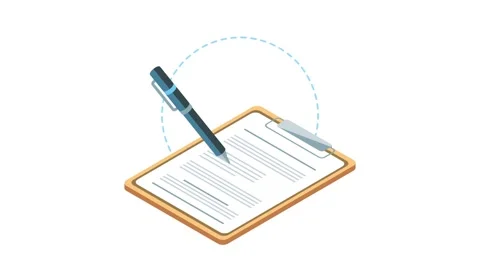 Isometric animation of a pen writing on a document, illustrating the concep.. 스톡 동영상 334538591