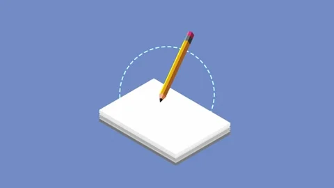 Isometric animation of a pencil writing on stack of white paper sheets. Vídeos de archivo 338985644
