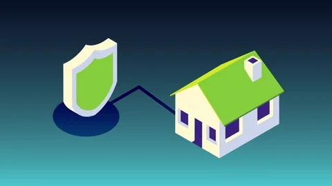 Isometric animation showing house linked to shield icon representing home i.. Stock Footage 339336620