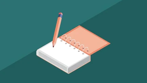 Isometric animation of a spiral notebook with blank pages and a floating pe.. Stock Footage 333605817