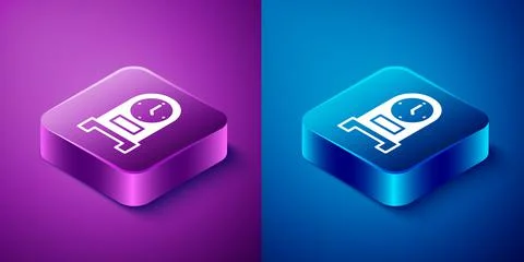 Isometric Antique clock icon isolated on blue and purple background. Square Stock Illustration