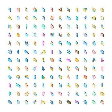 Isometric app interface icons set on white background 스톡 일러스트