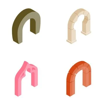 Isometric arch icons representing architectural gateway entrances Stock Illustration