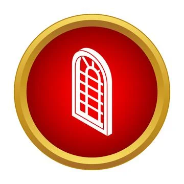 Isometric arched window icon in red circle frame Stock Illustration