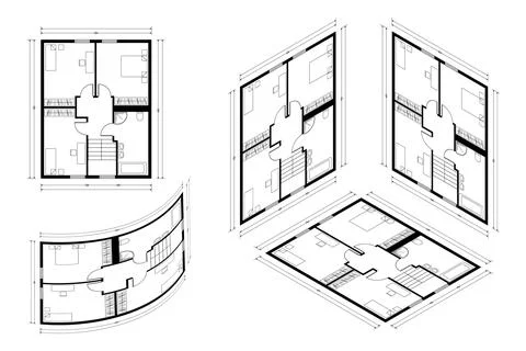 Isometric Architect Blueprint Vector Plan of Home. Blueprint House Plan Drawing Stock Illustration