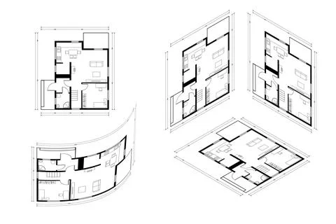 Isometric Architect Blueprint Vector Plan of Home. Blueprint House Plan Drawing Ilustración de archivo