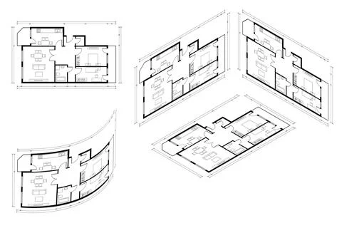 Isometric Architect Blueprint Vector Plan of Home. Blueprint House Plan Drawing Stock Illustration