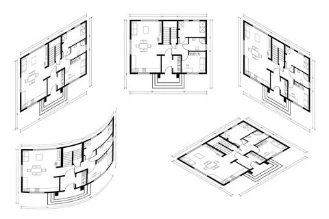 Isometric Architect Blueprint Vector Plan of Home. Blueprint House Plan Drawing Stock Illustration