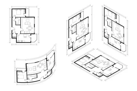 Isometric Architect Blueprint Vector Plan of Home. Blueprint House Plan Drawing Stock Illustration