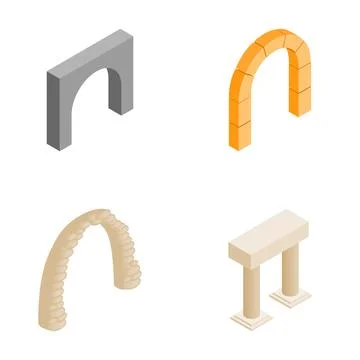 Isometric architectural arches and columns set vector Stock Illustration