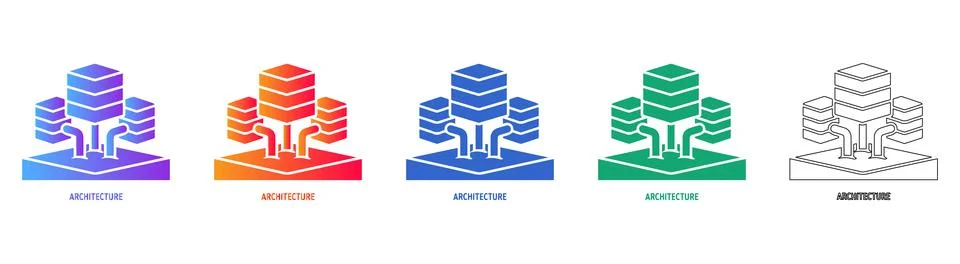 Isometric Architecture Data Server Icons Stock Illustration