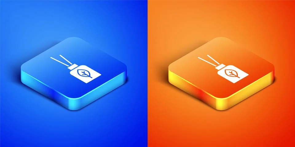 Isometric Aroma diffuser icon isolated on blue and orange background. Glass jar Stockillustratie