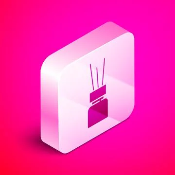 Isometric Aroma diffuser icon isolated on pink background. Glass jar different Stock Illustration