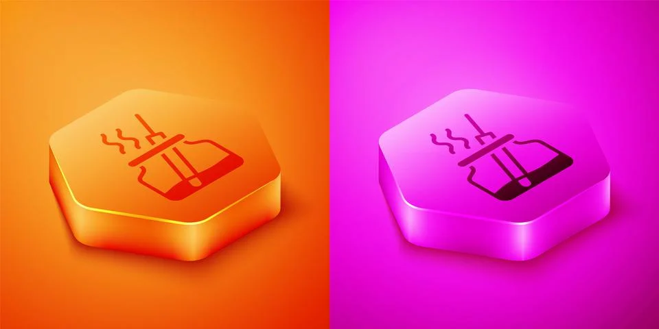 Isometric Aroma diffuser icon isolated on orange and pink background. Glass j Stock Illustration