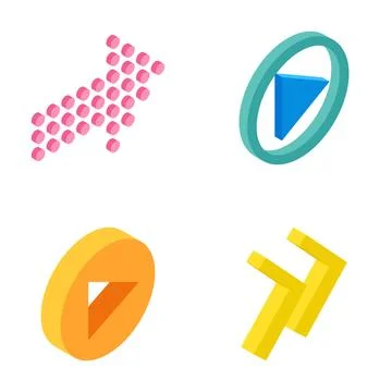 Isometric arrows and play buttons icon set Stock Illustration