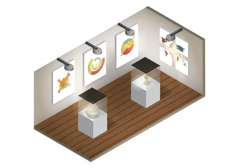 Isometric art gallery interior Stock Illustration