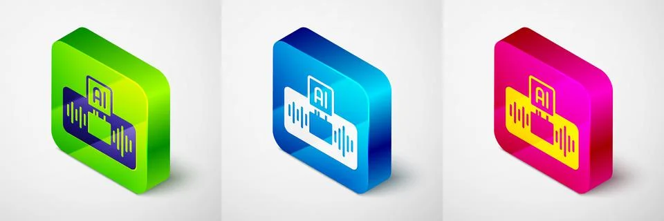 Isometric Artificial intelligence AI icon isolated on grey background. Machine Stock Illustration