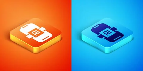 Isometric Artificial intelligence AI icon isolated on orange and blue background Illustrazione stock