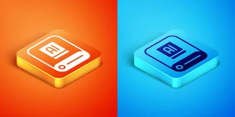 Isometric Artificial intelligence AI icon isolated on orange and blue backg.. 스톡 일러스트