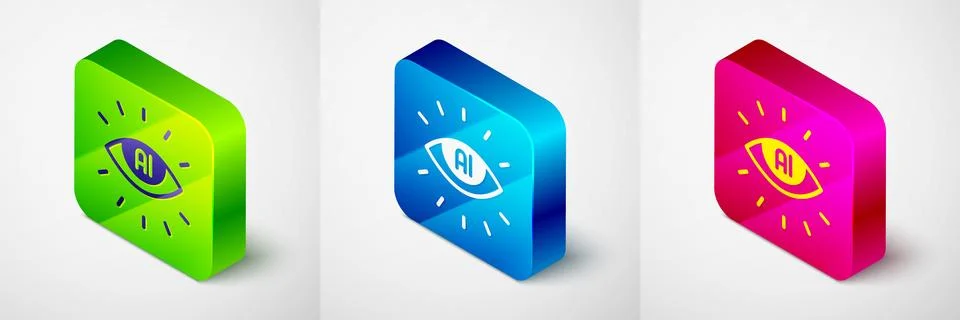 Isometric Artificial intelligence AI icon isolated on grey background. Mach.. Illustrazione stock
