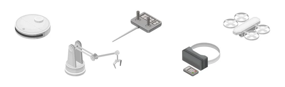 Isometric Artificial Intelligence and Robot Technology Vector Set Illustrazione stock