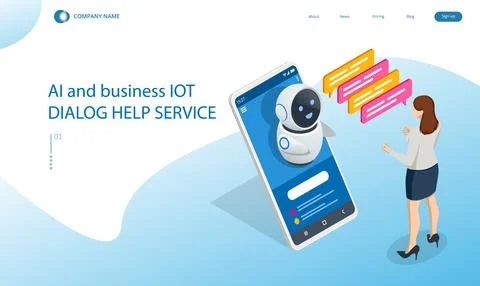 Isometric artificial intelligence. Chat bot and future marketing. AI and Stockillustratie