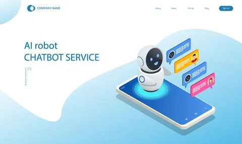 Isometric artificial intelligence. Chat bot and future marketing. AI and Illustrazione stock