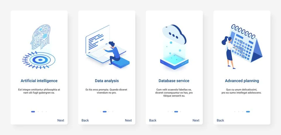 Isometric artificial intelligence digital technology UX, UI mobile app page Illustration