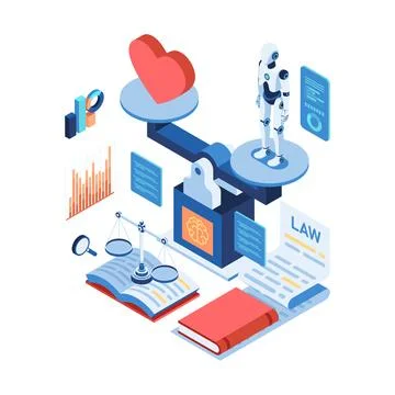 Isometric Artificial Intelligence Ethics and Legal Balance Stock Illustration