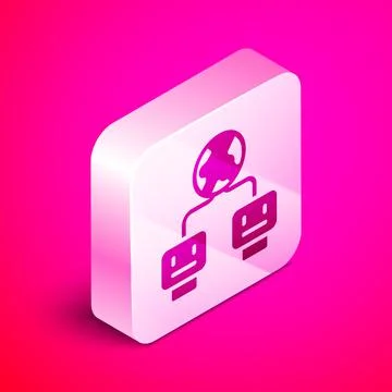 Isometric Artificial intelligence icon isolated on pink background. Machine 스톡 일러스트