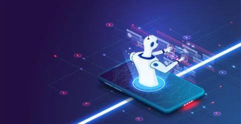 Isometric artificial intelligence. Internet technology. Information technology Stock Illustration