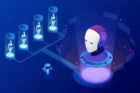 Isometric Artificial Intelligence, Knowledge Expertise Intelligence Learn Illustrazione stock