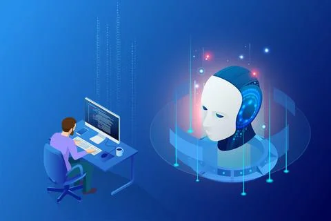 Isometric Artificial Intelligence, Knowledge Expertise Intelligence Learn Illustrazione stock