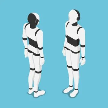 Isometric artificial intelligence or ai robot front and back Stock Illustration