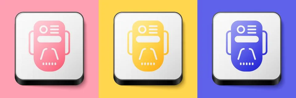 Isometric Artificial intelligence robot icon isolated on pink, yellow and blue Stock Illustration