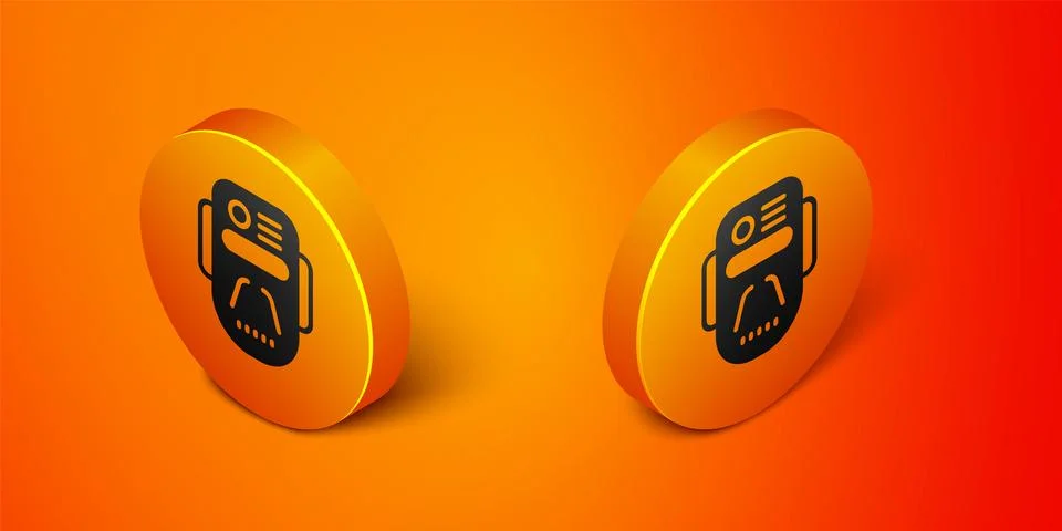 Isometric Artificial intelligence robot icon isolated on orange background 스톡 일러스트