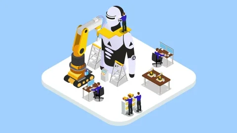Isometric Artificial Intelligence Robot Manufacturing and Engineering Team .. Stock Footage 337940656