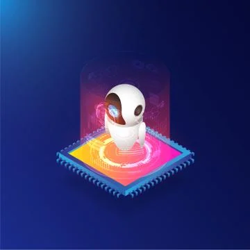 Isometric Artificial intelligence with server 스톡 일러스트