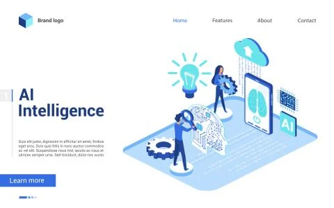 Isometric artificial intelligence vector illustration, website interface Stock Illustration