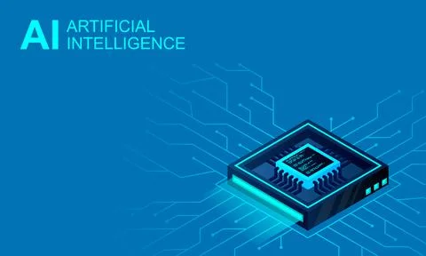 Isometric Artificial intelligence web banner. 3D isometric illustration of a  Stock Illustration