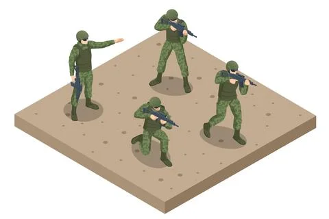 Isometric Attack Soldiers. Special force crew. Military concept for army Stock Illustration