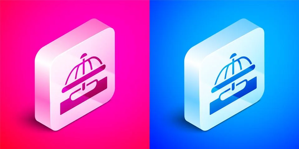 Isometric Attraction carousel icon isolated on pink and blue background Stock Illustration