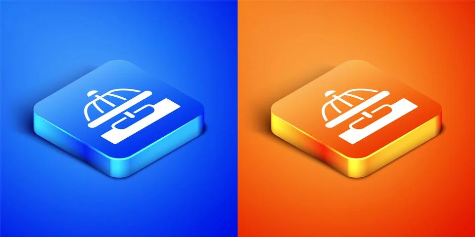 Isometric Attraction carousel icon isolated on blue and orange background Stock Illustration