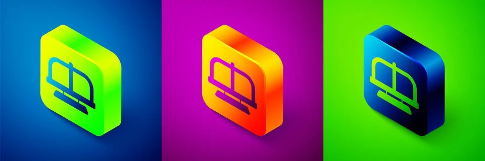 Isometric Attraction carousel icon isolated on blue, purple and green background Stock Illustration