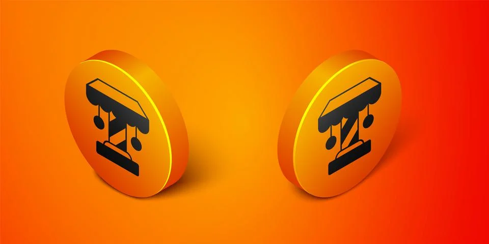 Isometric Attraction carousel icon isolated on orange background. Amusement park Stock Illustration