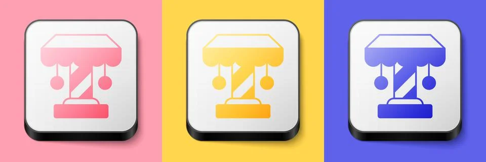 Isometric Attraction carousel icon isolated on pink, yellow and blue background Stock Illustration