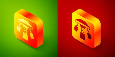 Isometric Attraction carousel icon isolated on green and red background. Am.. Stock Illustration