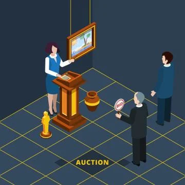 Isometric Auction Process Abstract Stock Illustration
